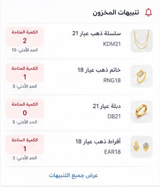 تنبيهات المخزون المنخفض